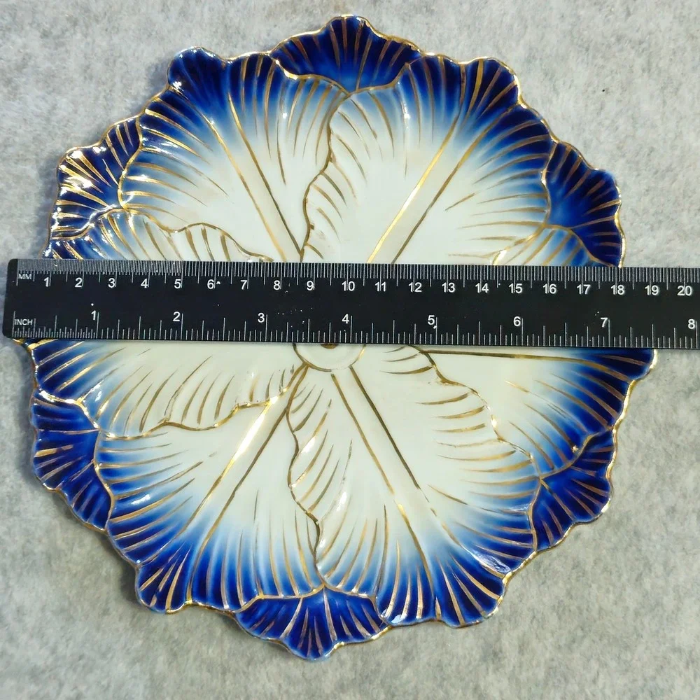 LS&S Carlsbad Austria‎ Cobalt Blue Gold Gilt Embossed Leaf Porcelain Plate 7.5